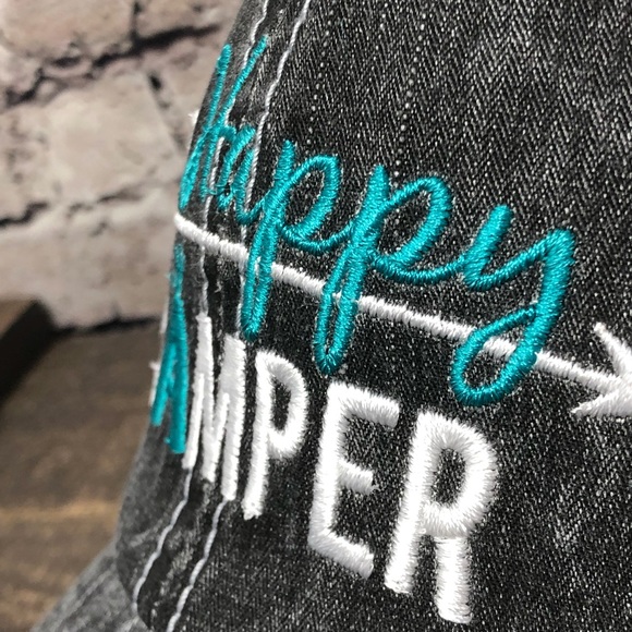 "I’m a Happy Camper" Embroidered & Distressed Cap - Picture 3 of 8